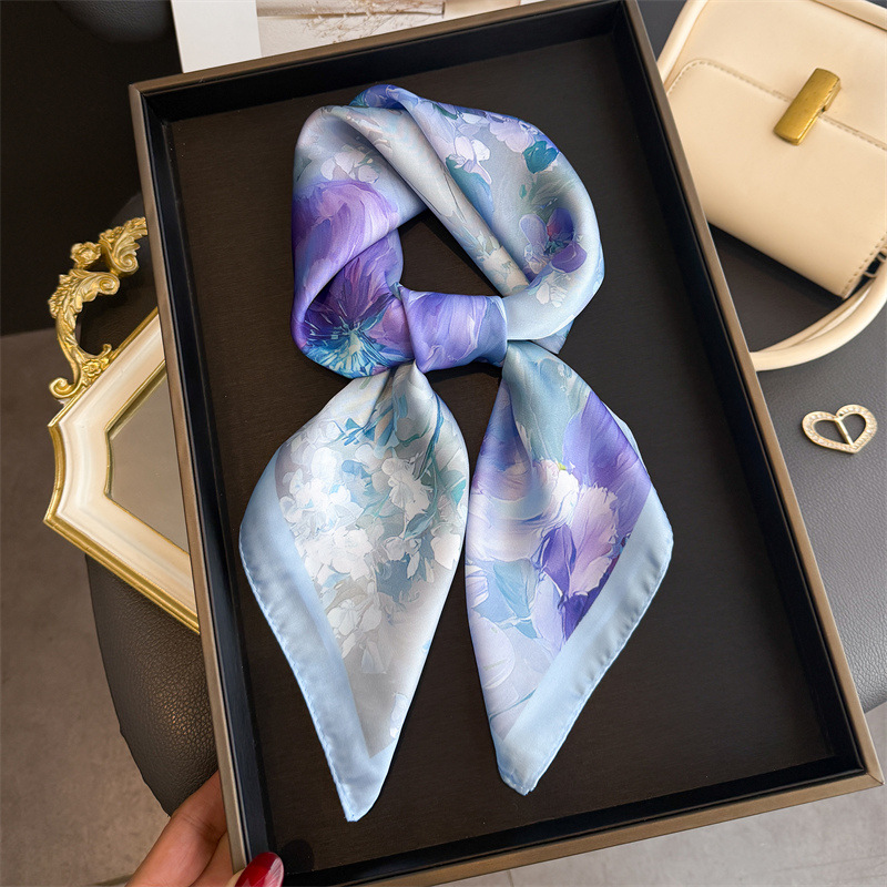 Ascot Neck Scarf - ผ้าพันคอไหมพิมพ์ลายดอกไม้ใหม่ปี 2026 ผ้าคลุมศีรษะผู้หญิง ผ้าพันคอเนื้อนุ่ม ผ้าคลุมศีรษะแบบฮิญาบ สำหรับผู้หญิง