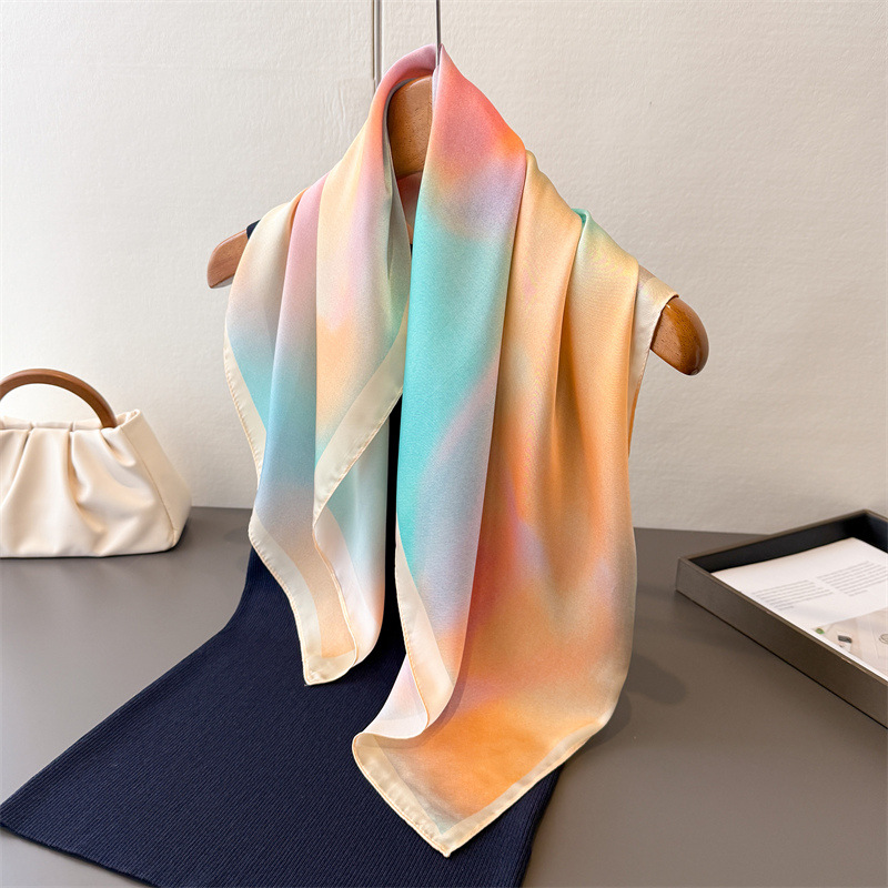 Scarf Silk Square - ผ้าพันคอไหมพิมพ์ลายแฟชั่นดีไซน์ปี 2025 สำหรับผู้หญิง ผ้าคาดผม ผ้าคลุมไหล่ซาตินขนาดเล็ก ผ้าพันคอ