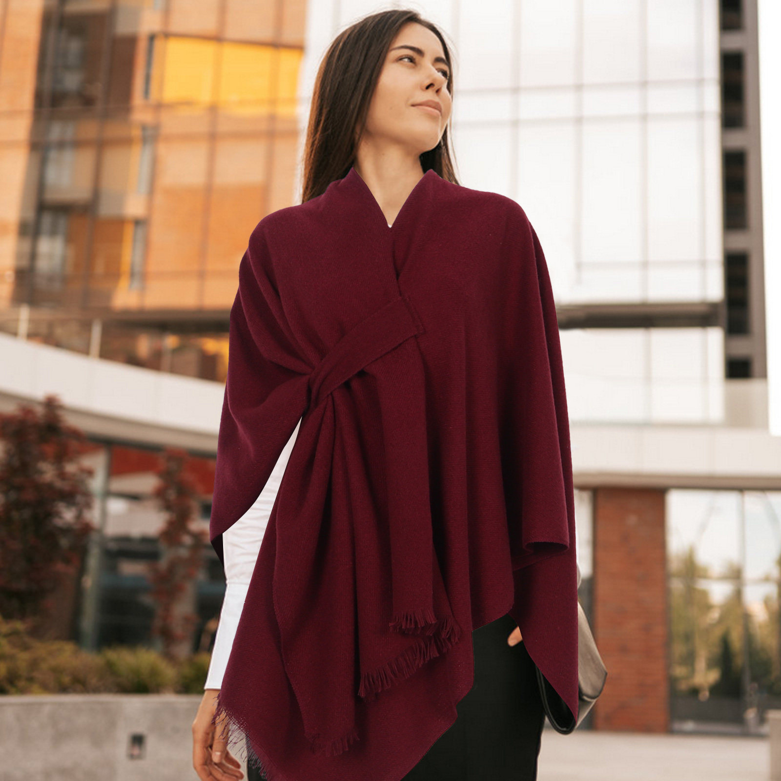 ผ้าคลุมไหล่พู่สีพื้น หนา อบอุ่ - Stole Wedding Shawl บทวิจารณ์และราคา