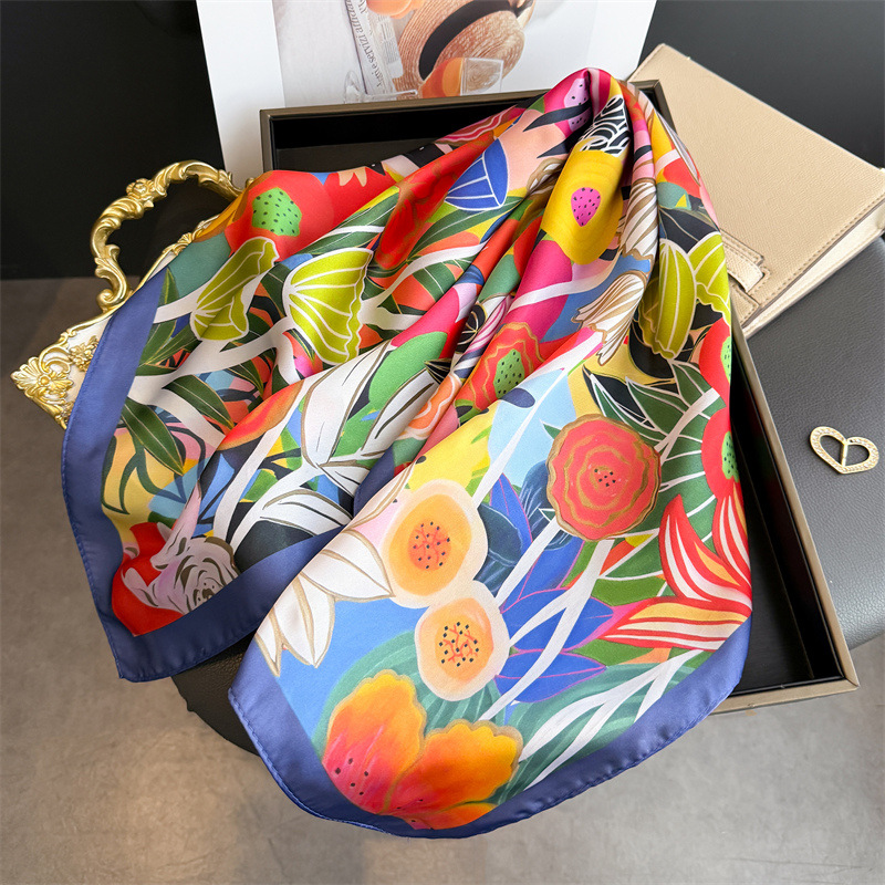 ผ้าพันคอพิมพ์ลายดอกไม้ใหม่ปี 2 - Scarf Silk Square บทวิจารณ์และราคา