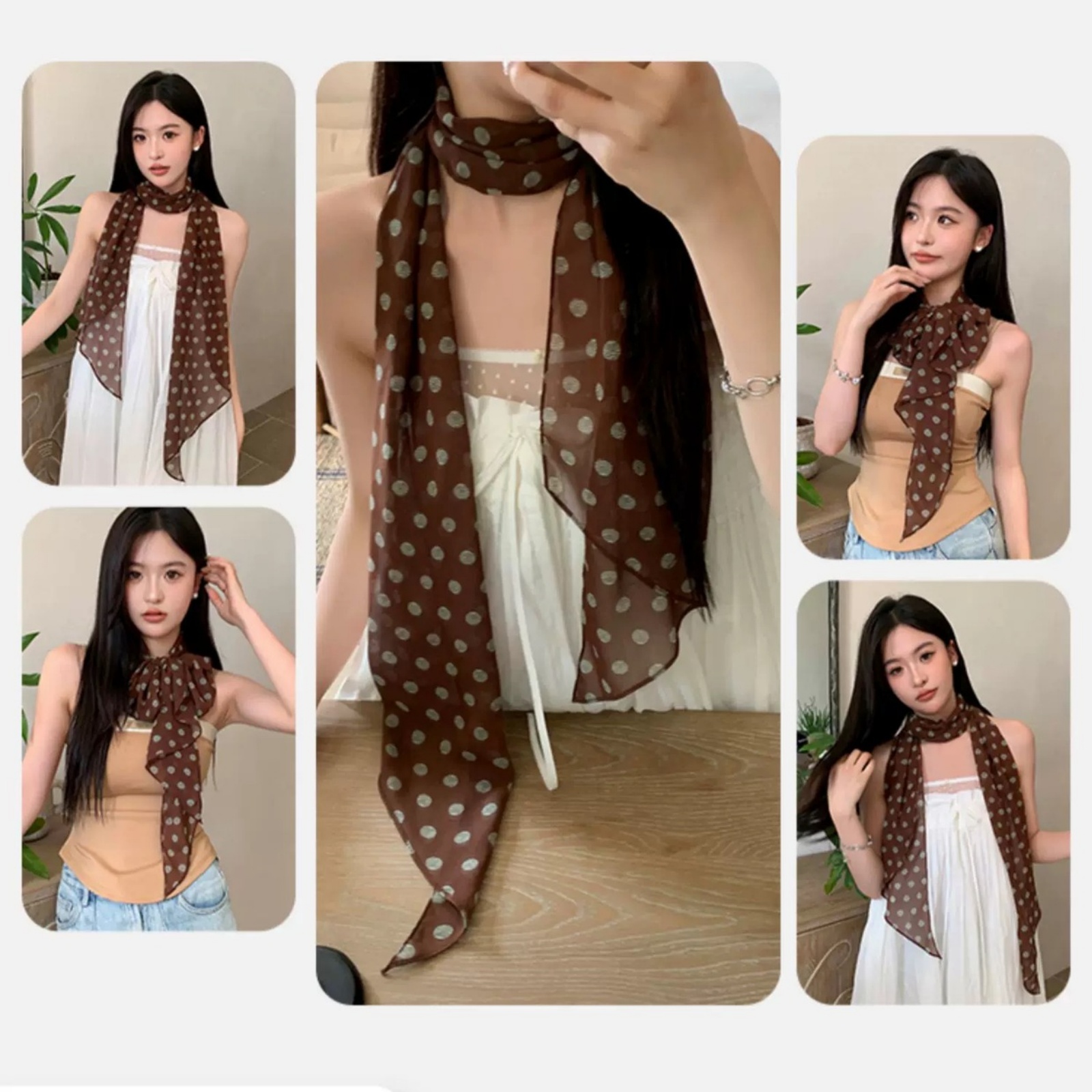 ผ้าพันคอชีฟองลายจุดสไตล์วินเทจ - Ascot Neck Scarf บทวิจารณ์และราคา