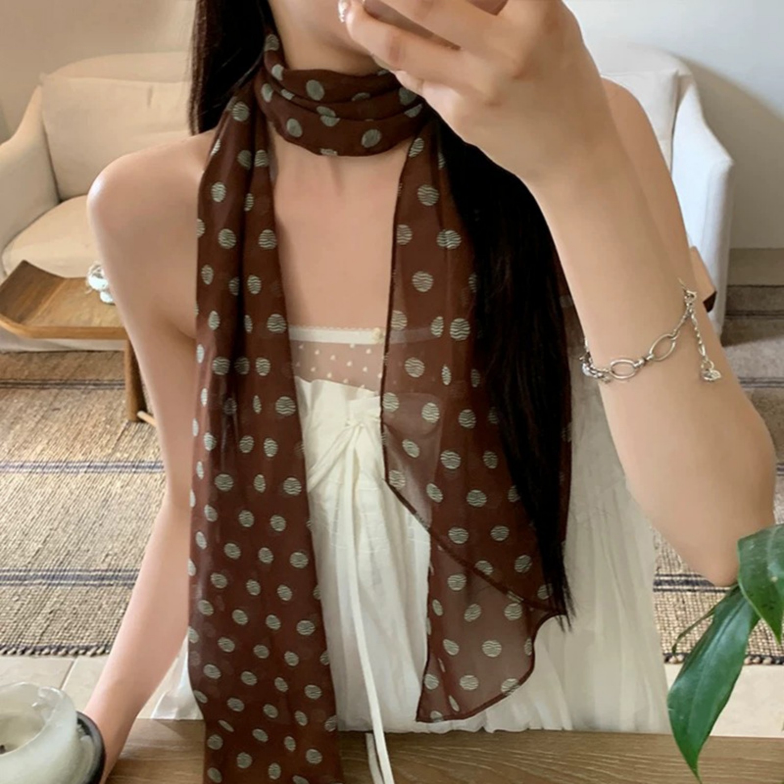 ผ้าพันคอชีฟองลายจุดสไตล์วินเทจ - Ascot Neck Scarf บทวิจารณ์และราคา